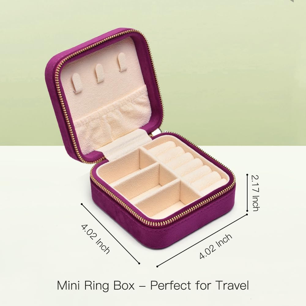 Travel Jewelry Case, Small Plush Velvet Jewelry Box for Women and Girls, Portable Jewelry holder organizer for Rings Earrings Necklaces Bracelets(Midnight Purple)