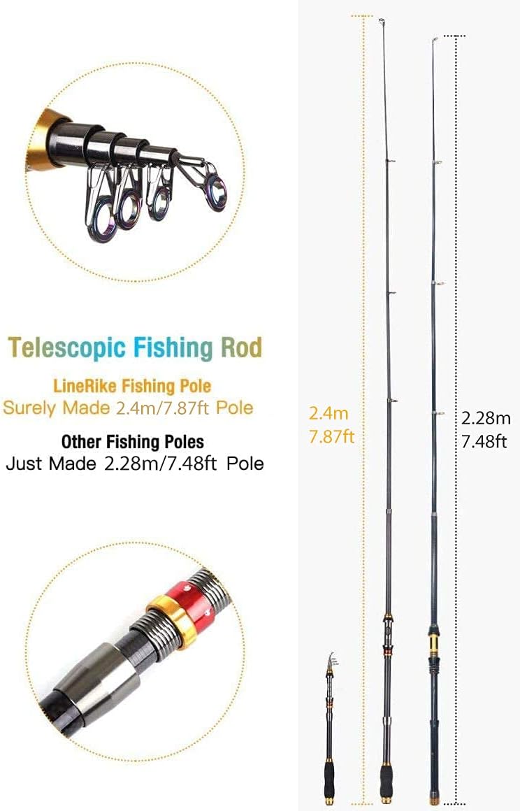 Fishing Rod and Reel Combo, Carbon Fiber Telescopic Fishing Pole with Spinning Reel, Fishing Line, Fishing Lures, Carrier Bag Travel Fishing Rods Kit Freshwater Saltwater Fishing Poles