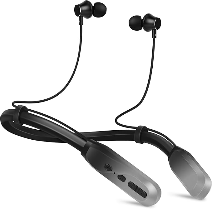 Neckband Bluetooth Headphones, 200H Extra Long Playtime Wireless Stereo Neckband Earbuds with Microphone, Waterproof Balanced Armature Drivers in Ear Headset for Sports/Workout (Silver)