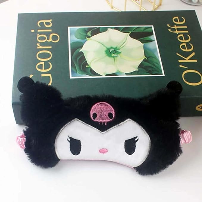 Kawaii Anime Plush Sleep Eye Mask, Cute Cartoon Animal Blackout Sleeping Eye Cover for Girls Women Kids (Kuro)