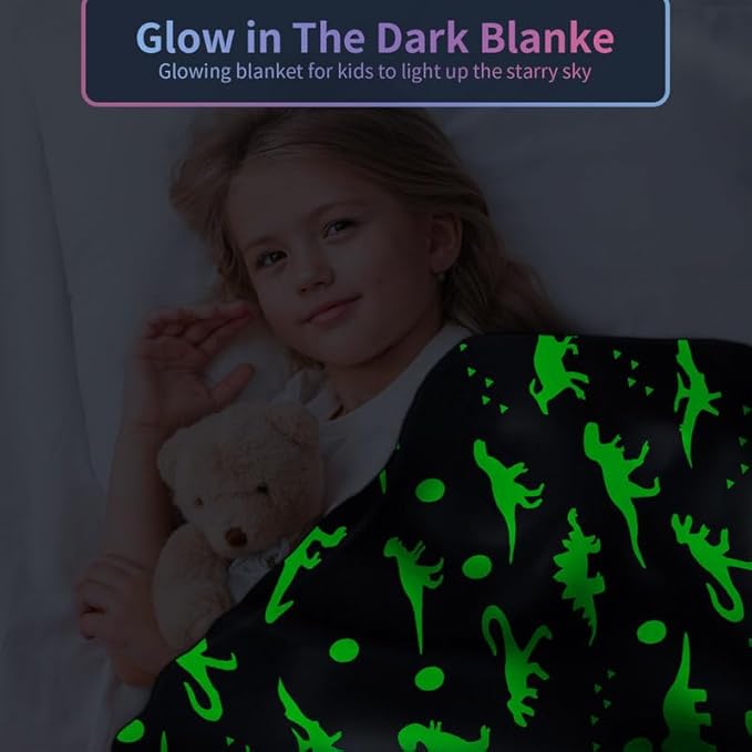 Dinosaur Blanket for Boys, Personalized Baby Blankets for Boys, Dinosaur Glow in The Dark Blanket for Kids, Toddler Blanket for Boys, Soft Fleece Blankets and Throw,Birthday 50"x 60"