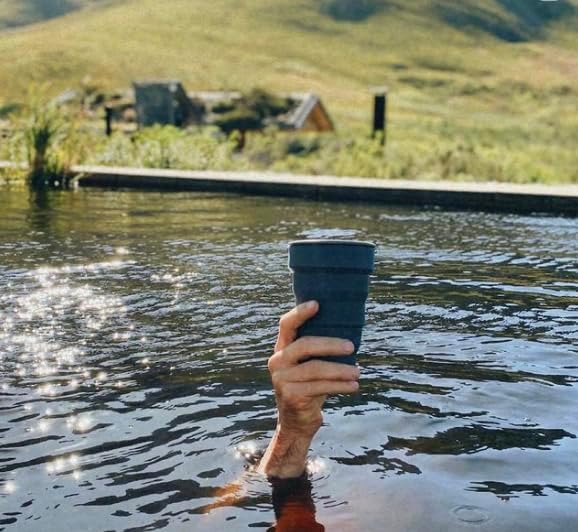 HuNu Collapsible Coffee Cup with Lid - Reusable & Microwave Safe Silicone Collapsible Cup, Foldable Cup, Portable Coffee Travel Mug/Camping Cup (12OZ, Warm Grey)*Straw Sold Separately*