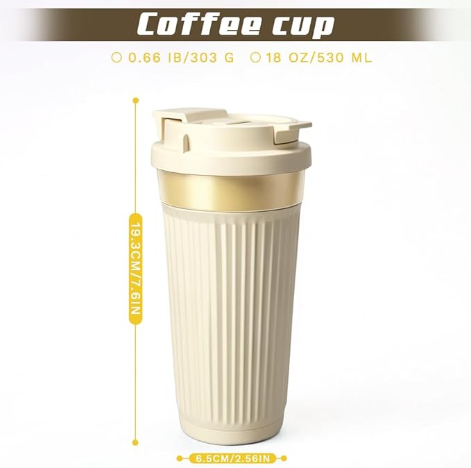Vacuum-Insulated Stainless Steel Travel Coffee Mug, Leak-Proof Reusable Coffee Cup with Lid-Keeps Drinks Hot & Cold for Hours, Durable Double Wall Tumbler for Men & Women (5th-White, 18OZ)
