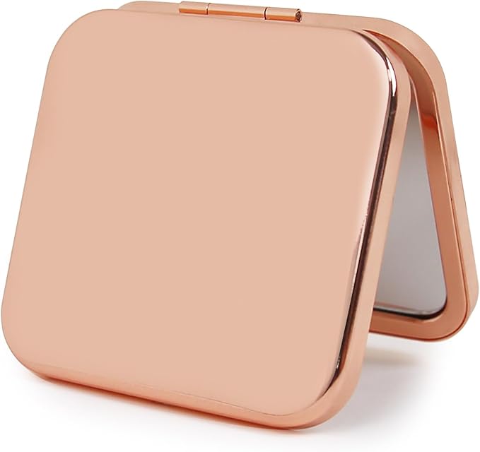 Small Compact Mirror, Rosegold Square 2.8”×2.8” Metal Frame Smooth Style Double Sided Mini Magnifying 1X/2X Mirror for Purse Can be Used as Gifts for Woman (RG01)