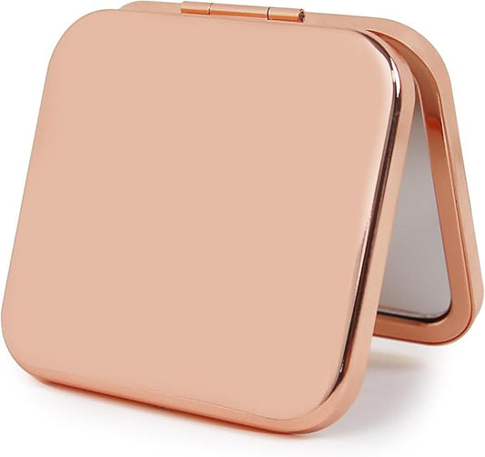 Small Compact Mirror, Rosegold Square 2.8”×2.8” Metal Frame Smooth Style Double Sided Mini Magnifying 1X/2X Mirror for Purse Can be Used as Gifts for Woman (RG01)
