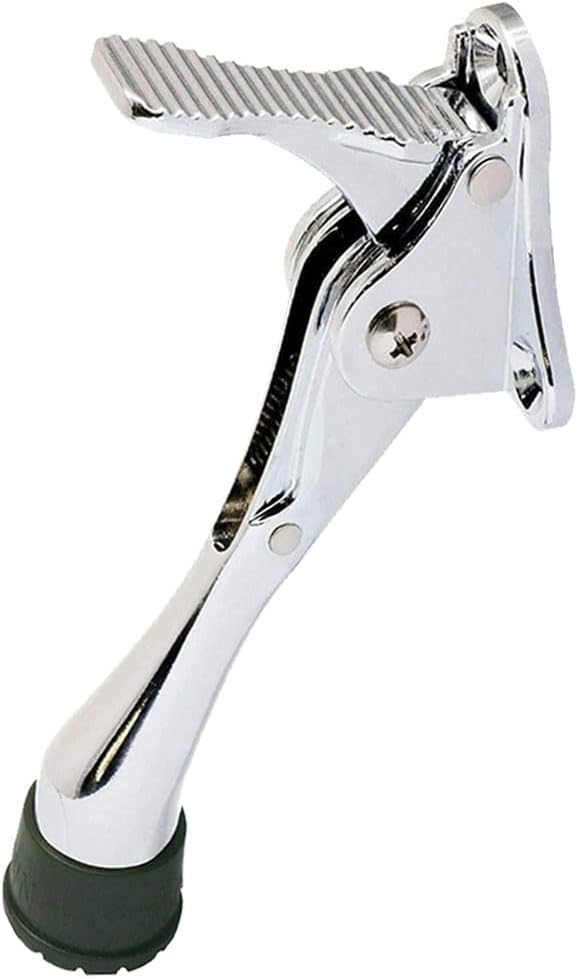 One Touch Kickdown Door Stopper, Door Holder, Heavy Duty Door Stops, Bottom of Door, Height-Adjustable Rubber Tips by HASHI (Chrome 4 inch x 1pack)