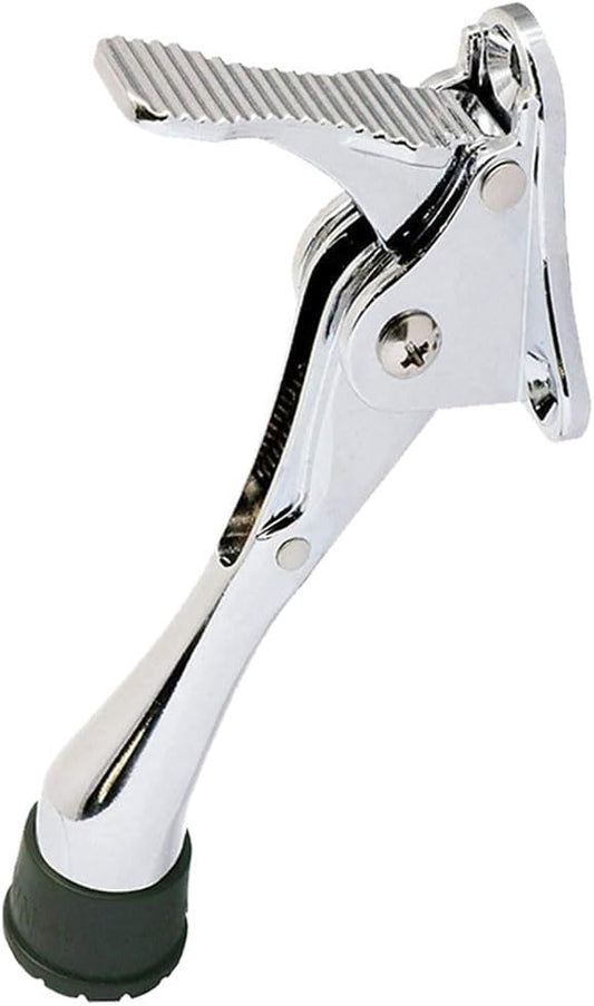 One Touch Kickdown Door Stopper, Door Holder, Heavy Duty Door Stops, Bottom of Door, Height-Adjustable Rubber Tips by HASHI (Chrome 4 inch x 1pack)