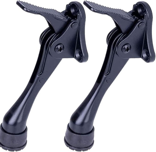 One Touch Kickdown Door Stopper, Door Holder, Heavy Duty Door Stops, Bottom of Door, Height-Adjustable Rubber Tips by HASHI (Black 4 inch x 2pack)