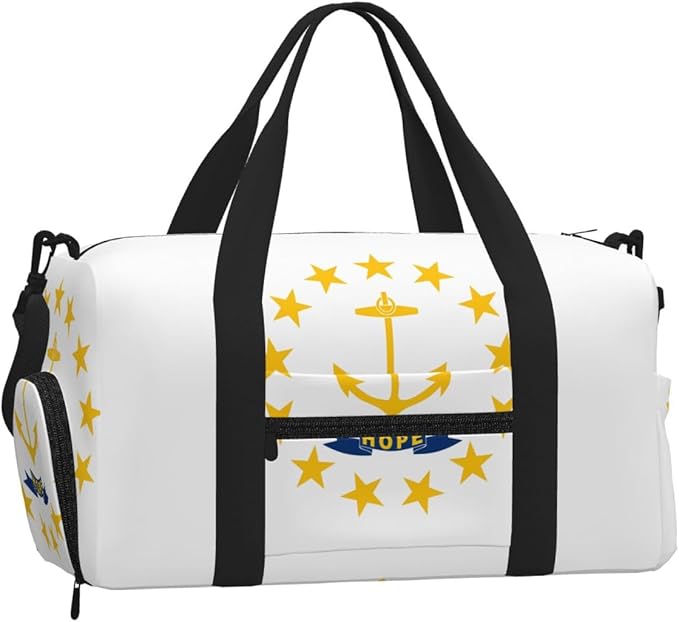 Rhode Island State Flag Print Gym Bag with Shoe Compartment for Women Men, 17.7in Sports Duffle Weekender Tote, Overnight Travel Duffel Bag Carry On