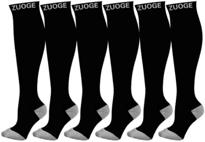 zuoge 6 Pairs Compression Socks Pack - Best Medical, Nursing, Travel & Flight Socks - Running & Fitness - 15-20mmHg