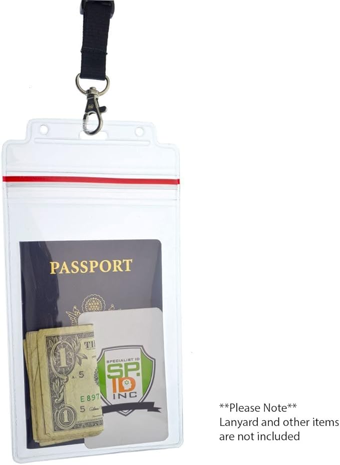 Extra Large Waterproof Badge Holder - 4 X 6 Inch Passport & International Immunization Card - Heavy Duty Resealable Zip Top Closure - 4x6 Holders by Specialist ID (Great for Cruise Essentials)