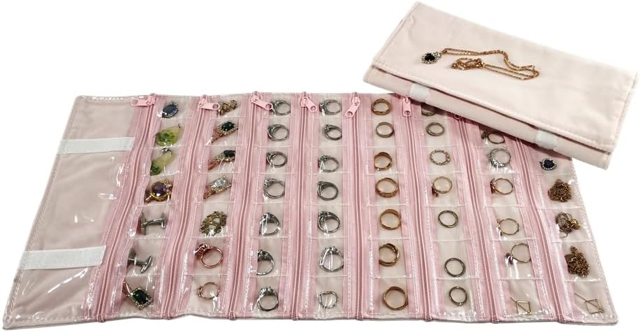 Travel Jewelry Roll Bag Portable Organizer Pouch With Grids&PVC Cover Storage Bags for Necklace, Bracelet, Bracelet,Ring, Badge, Pendant