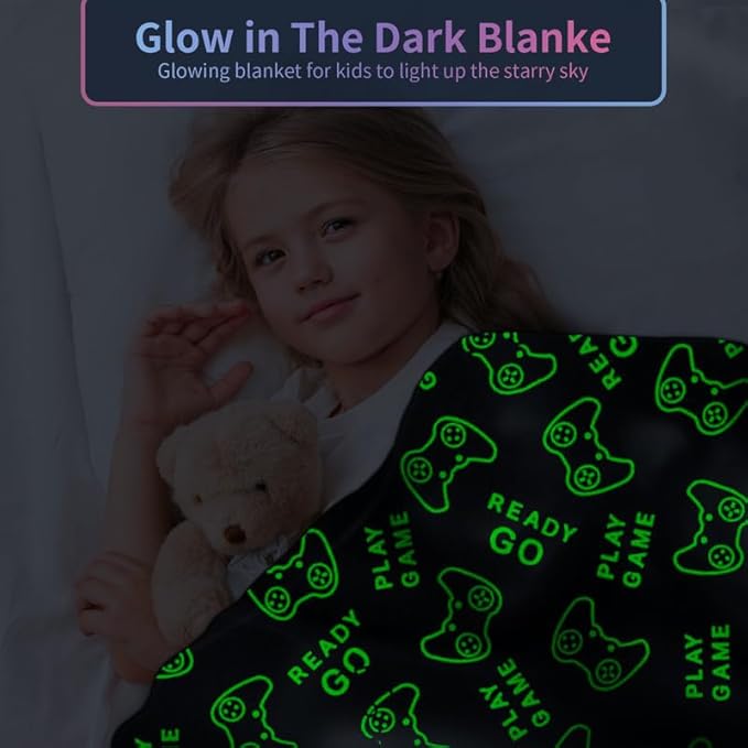 Glow in The Dark Gamer Blanket, 50"x 60" - Gaming Gift for Boys/Teenagers, Cool Gamer Gift for Men/Women