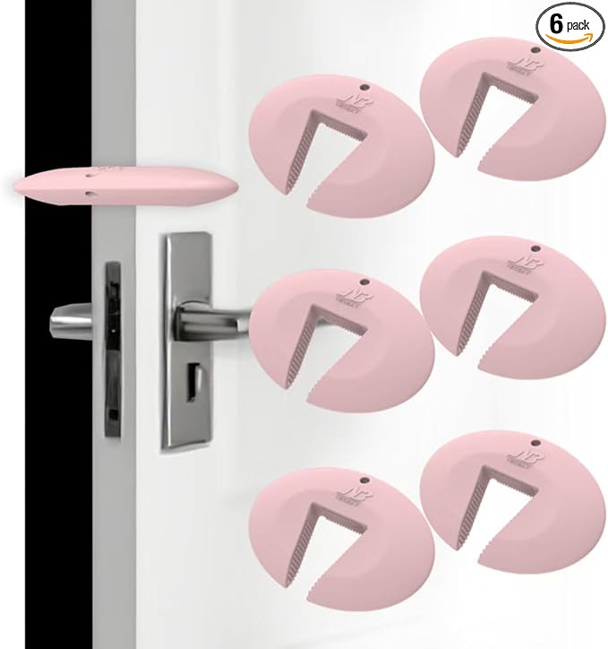 Door Pinch Guard and Door Slam Stopper, Durable Silicone Door Finger Pinch Guard, Prevents Slamming on Even Heavy Doors, Non-Toxic & Pet Friendly, 6 Packs Pink.