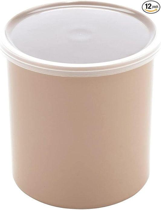 GET CR-0120-T Round Food Storage Crock w/ Lid, 1.2 Quart, Tan (Set of 12)