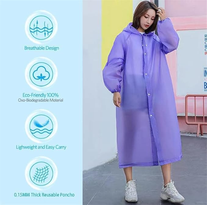 Eva Rain Ponchos for Adults, 2 Pack Reusable Raincoat for Women and Men, Lightweight Rainwear Rain Jackets with Hood