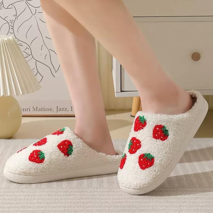 Unisex Xmas Elk Shoes Santa Reindeer Cute Strawberry Cartoon Christmas Tree Pink Bow Memory Foam Soft Plush House Slippers Indoor/Outdoor