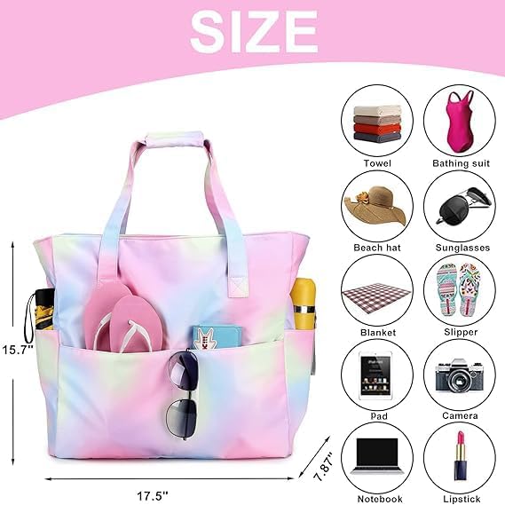Bluboon Beach Bags for Women, Large Waterproof Tote Bag With Wet Compartment for Pool Weekender Travel Gym