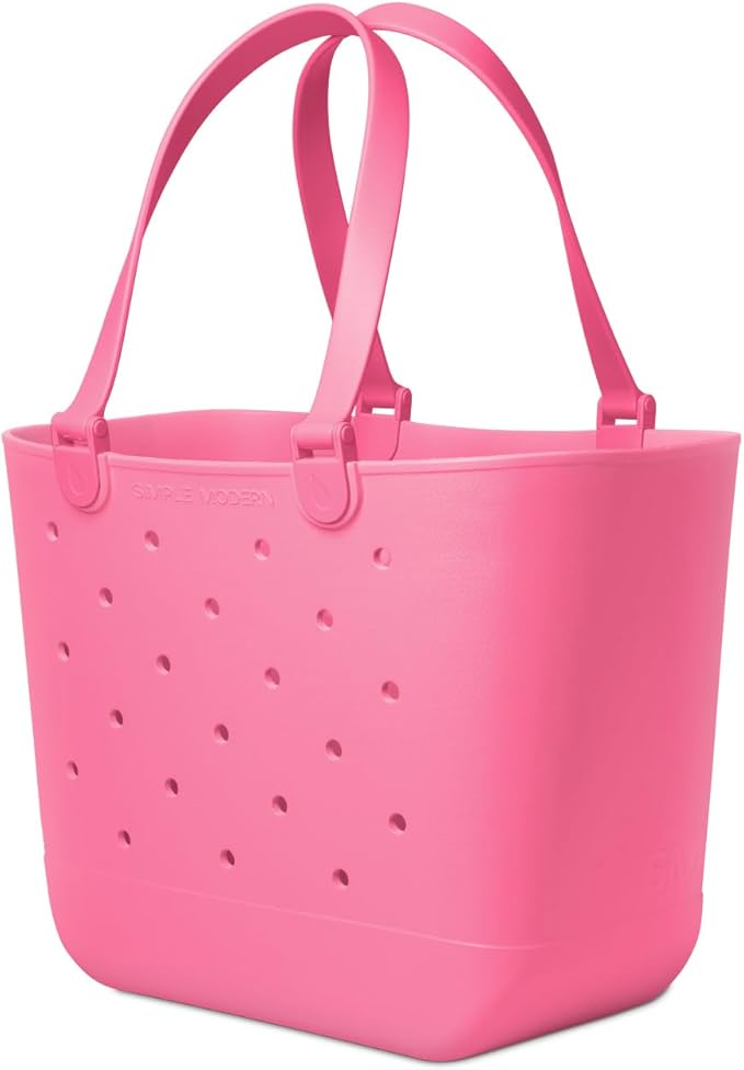 Simple Modern Extra-Large Beach Bag | Waterproof Getaway Rubber Tote with Zipper Pocket for Travel, Pool, Boat, Groceries, Sports | Velvet Pink