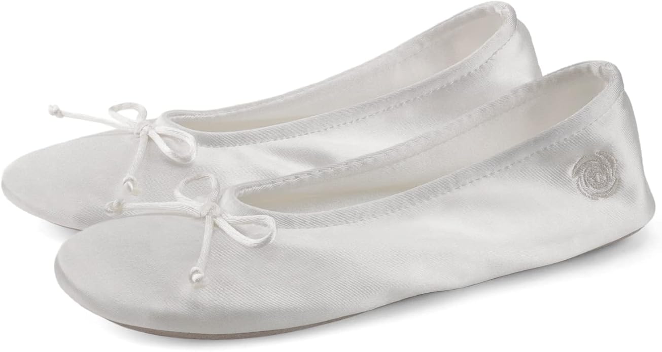 BCTEX COLL Women's Ballerina House Slippers with Bow, Ladies Satin Bedroom Slipper with Suede Sole Indoor