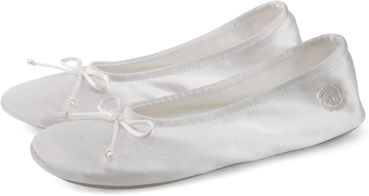 BCTEX COLL Women's Ballerina House Slippers with Bow, Ladies Satin Bedroom Slipper with Suede Sole Indoor