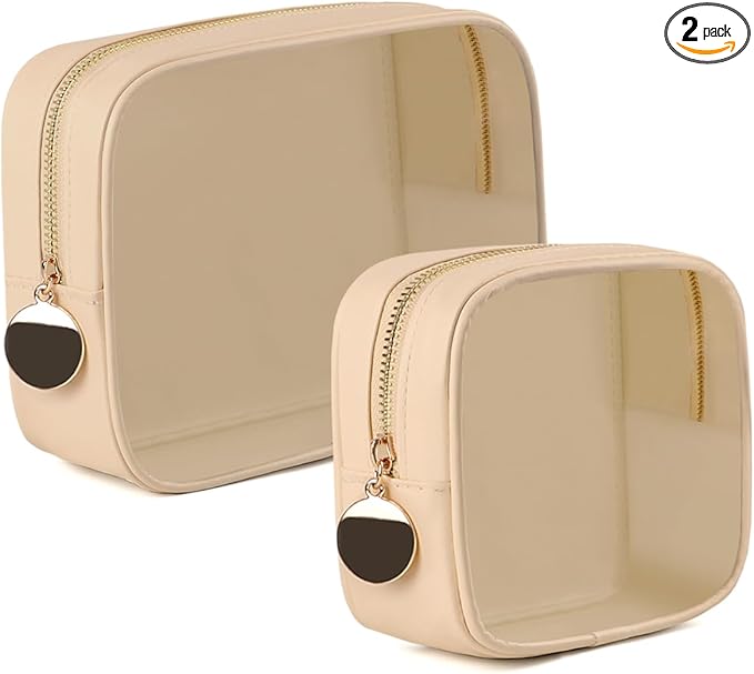 2PCS Clear Makeup Bag Set, Waterproof TPU Purse Organizer Pouches, TSA Approved Toiletry Bag, Diaper Bag Organizer Pouch, Travel Organizer Bags for Women and Kids