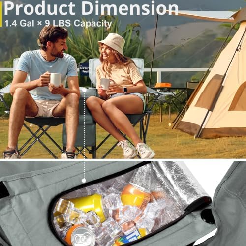Camping Chairs, Folding Double Chair with Removable Umbrella, Cup Holders, Cooler Bag, Side Pocket & Carry Bag, for Beach, Outdoor, Sports, Concerts, Travel, Picnic