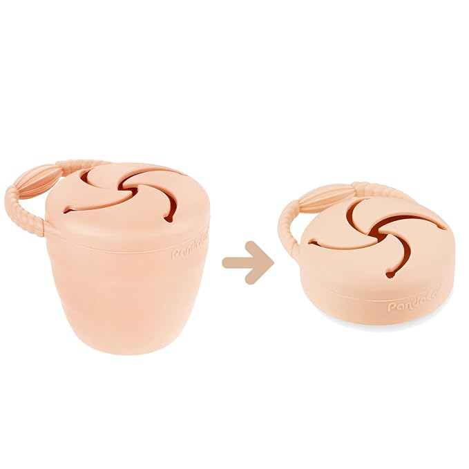 PandaEar Silicone Snack Containers, Collapsible Toddler Snack Cups Spill Proof Food Catcher for Toddler Baby, Pack of 2 (Pink & Linen)