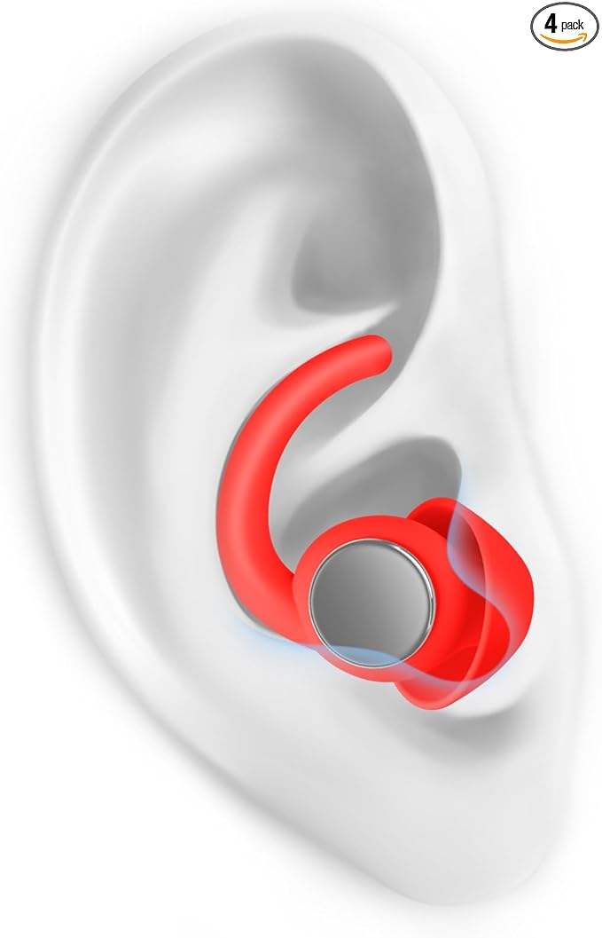 Ear Plugs for Sleeping - Noise Reduction Soft Silicone Earplugs, 2 Pairs Reusable Hearing Protection Earplugs for Noise Sensitivity, Sleep,Snore,Travel,Sound Reduction Noise Cancelling -(Red)