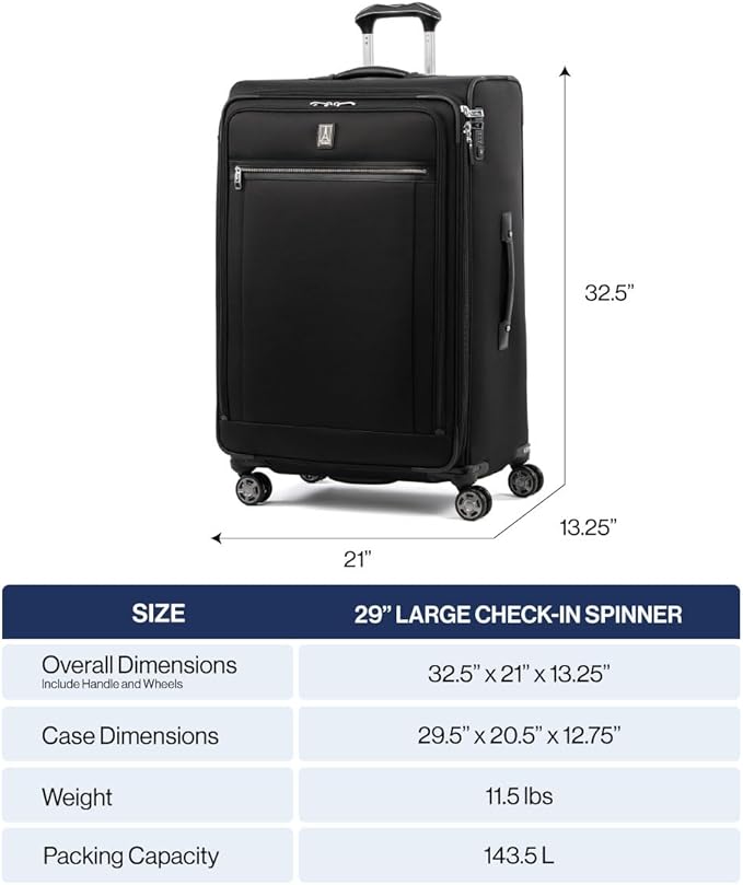 Travelpro Platinum Elite Softside Expandable Checked Luggage, 8 Wheel Spinner Large Suitcase, TSA Lock, Men and Women, Coastal Blue, Checked Large 29-Inch