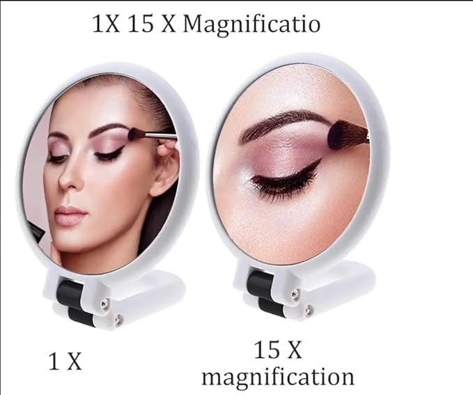 1X 5X Handheld Mirror with Handle for Travel， Magnifying Mirror, Magnification, Rotation Adjustable Handle, Double Sided Folding, Mirror for Women for Eyes Makeup Travel Shaving (White)