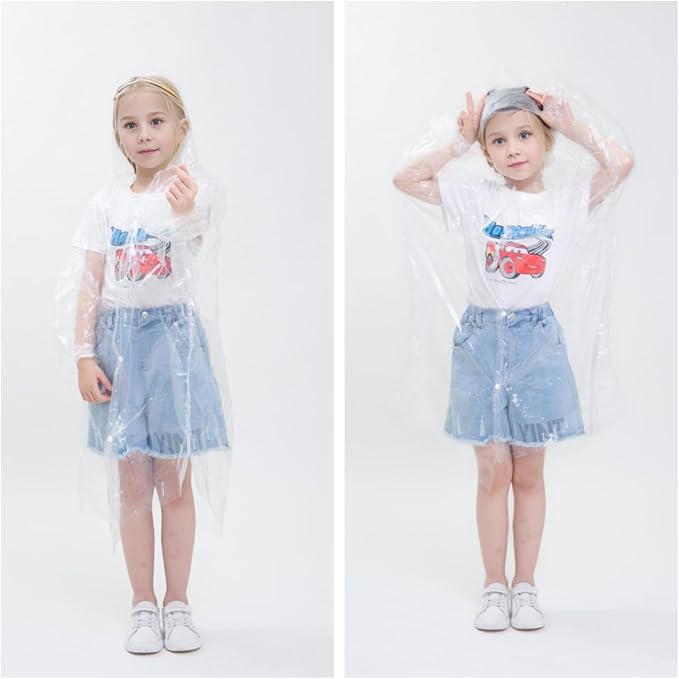 Disposable Rain Ponchos for Kids,Rain Ponchos Family Pack,Clear Kids Ponchos,Individually Wrapped.