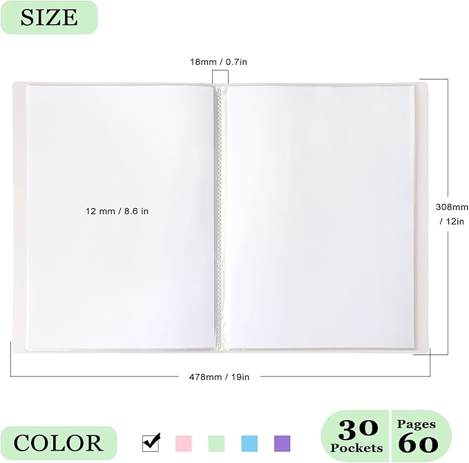 Tamaki Portfolio Binder with Plastic Sleeves, Pocket Portfolio Folder with Clear Sheet Protectors, Display 60 Pages Book, Presentation Book for Artwork, Document Organizer, 1 Pack (White)