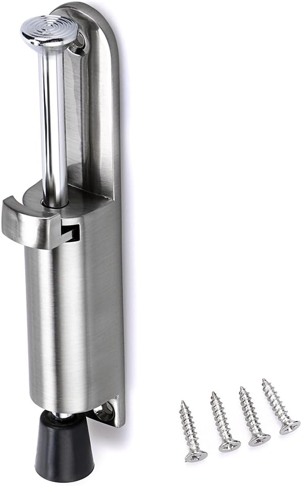 Sumnacon Kickdown Door Stop - Stainless Steel Easy Step Door Stopper, Spring Loaded Telescopic Step On/Off Door Stopper Rubber, Adjustable Heavy Duty Door Locks Holder Stop/Release by Foot, Silver