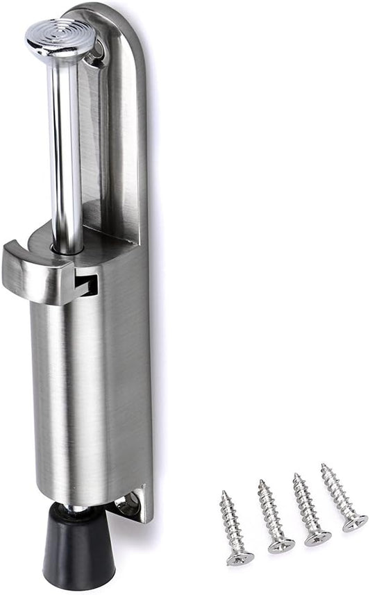 Sumnacon Kickdown Door Stop - Stainless Steel Easy Step Door Stopper, Spring Loaded Telescopic Step On/Off Door Stopper Rubber, Adjustable Heavy Duty Door Locks Holder Stop/Release by Foot, Silver