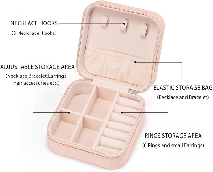 5pack/PU Leather Travel Jewelry Case, Mini Jewelry Box, Small Jewelry Organizer Portable Display Storage Case for Rings Earrings Necklace Bracelet Bangle,Gifts for Girls Women (Pink)