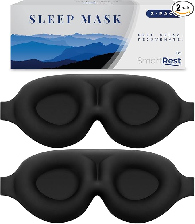 Sleep Mask [2 Pack] - Eye Mask for Sleeping - Patented, Contoured, 100% Blackout, Zero Pressure Sleeping Masks for Women and Men, Blindfold and Eye Covers - S2 Black