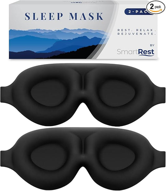 Sleep Mask [2 Pack] - Eye Mask for Sleeping - Patented, Contoured, 100% Blackout, Zero Pressure Sleeping Masks for Women and Men, Blindfold and Eye Covers - S2 Black