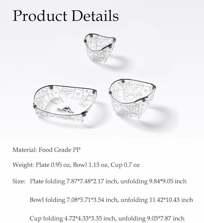 Portable Scouting & Camping Tableware Set of 6 Pieces, Folding Plate, Bowl, Water Cup, Easy-Clean, Ultra-Light, Heat-Resistant,Collapsible, Food-Grade Material, for Outdoor Picnics