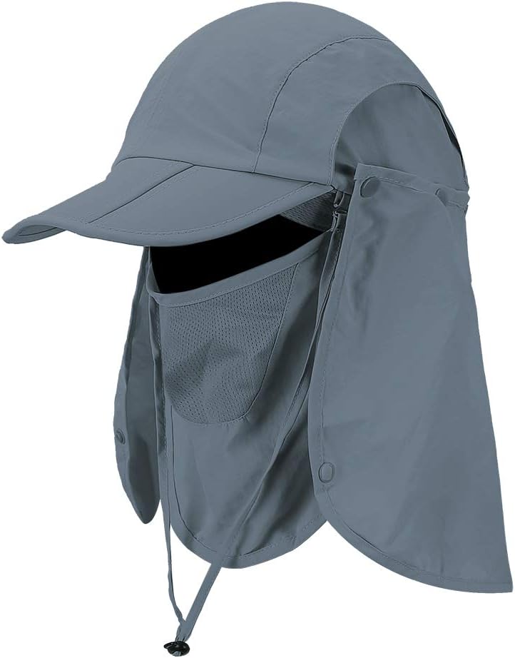 Foldable Sun Cap, Fishing Hats, UPF 50+ Protection Caps with Face Mask Neck Flap