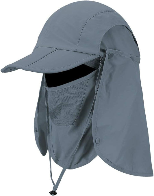 Foldable Sun Cap, Fishing Hats, UPF 50+ Protection Caps with Face Mask Neck Flap