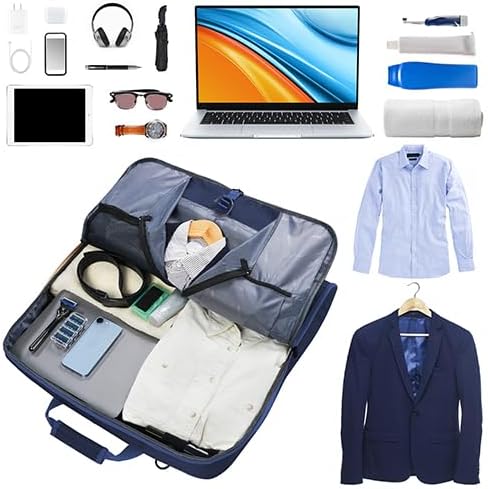 Mancro Carry On Suit Garment Bags for Travel, Suit Bag with Adjustable Shoulder Strap, Waterproof Foldable Luggage Bag for Men Women, Large Travel Garment Bags for Hanging Clothes, Blue