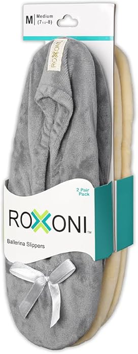 Roxoni Women's Terry Classic Cotton & Velour Ballerina Slippers (Pack of 2)