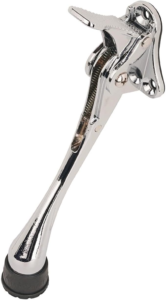 One Touch Kickdown Door Stopper, Door Holder, Heavy Duty Door Stops, Bottom of Door, Height-Adjustable Rubber Tips by HASHI (Chrome 6 inch x 1pack)