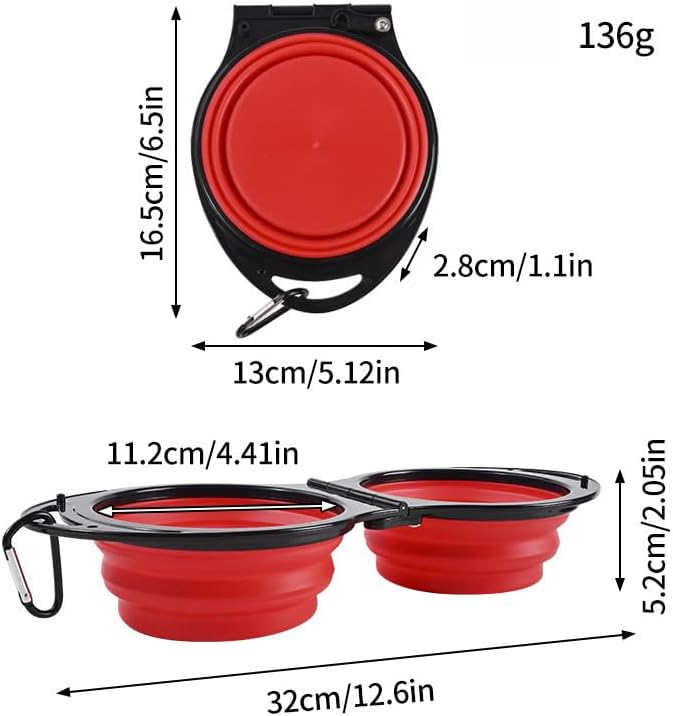2-in-1 Collapsible Dog Bowls Foldable Pet Food & Water Bowl Silicone Feeding Dish for Traveling,Camping,Walking,Hiking (Red)