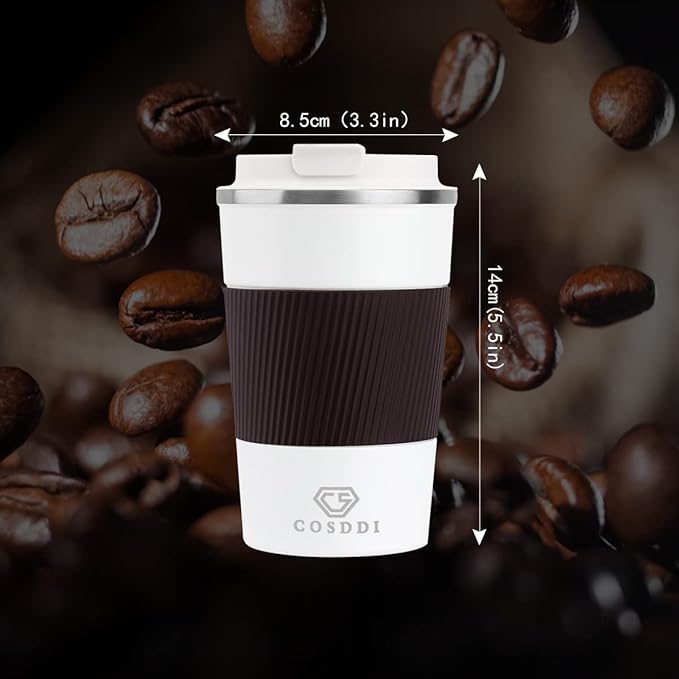 CS COSDDI 12 oz Stainless Steel Vacuum Insulated Tumbler - Coffee Travel Mug Spill Proof with Lid - coffee Cup for Keep Hot/Ice Coffee,Tea and Beer (3rd White)