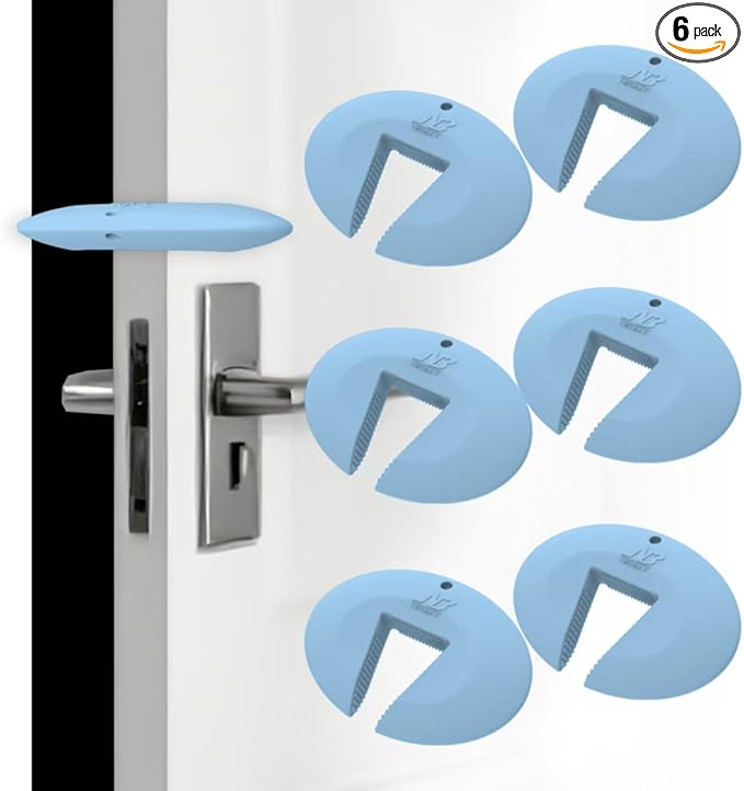 Door Pinch Guard and Door Slam Stopper, Durable Silicone Door Finger Pinch Guard, Prevents Slamming on Even Heavy Doors, Non-Toxic & Pet Friendly, Blue, 6 Packs