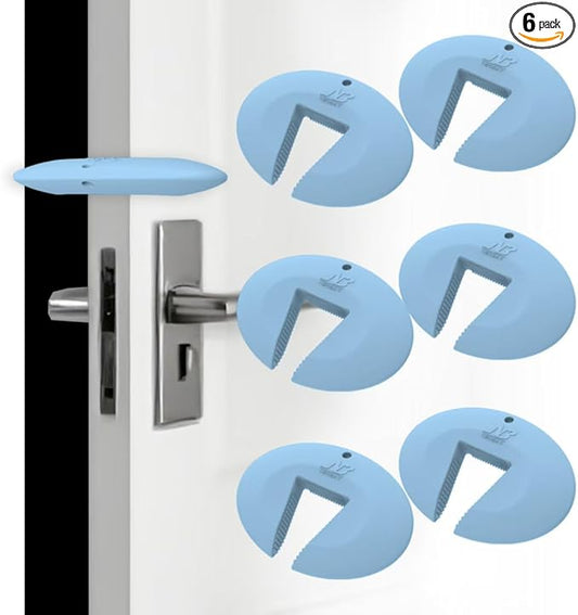 Door Pinch Guard and Door Slam Stopper, Durable Silicone Door Finger Pinch Guard, Prevents Slamming on Even Heavy Doors, Non-Toxic & Pet Friendly, Blue, 6 Packs