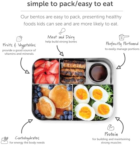 LunchBots Medium Trio II Snack Container - Divided Stainless Steel Food Container - Three Sections for Snacks On the Go - Eco-Friendly, Dishwasher Safe, BPA-Free - Stainless Lid - Blue Dots