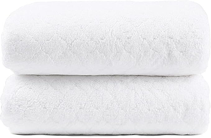 JML Microfiber Bath Towels Set of 2, 30 in x 60 in, Oversized, Ultra Soft, Super Absorbent, Fast Drying, No Fading Large Bathroom Towel Set for Sport, Travel, Fitness, SPA,Yoga (Coral Fleece - White)